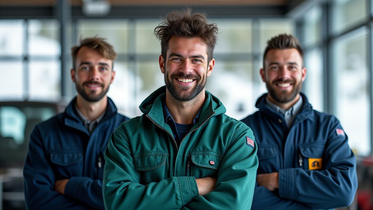 Команда Лесного Автосервиса в современной мастерской